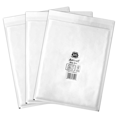 50 x Jiffy Airkraft Size 5 White Bubble Envelopes Bags 260x345mm (JL5W)